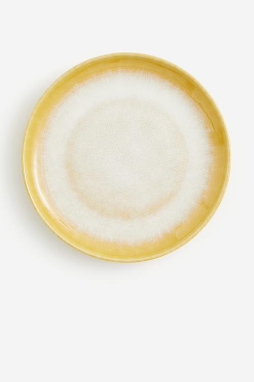 Stoneware side plate - yellow white