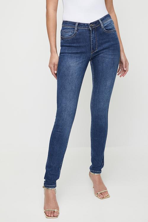 Mila-Rose : Mid-Waist Skinny With Back Pocket Embroidery  - Med Vinatge