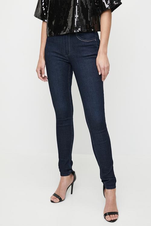 Mila-Rose : Mid-Waist Skinny With Back Pocket Embroidery - Dark Vintag