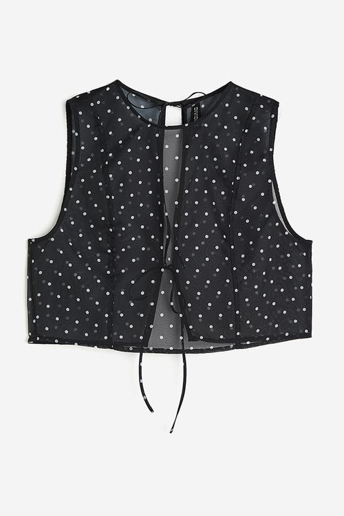 Open-back organza vest top - black & spotted
