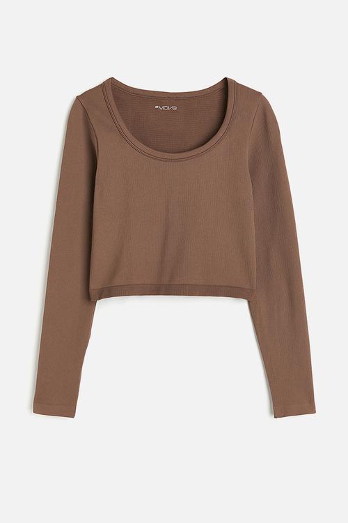 Drymove™ seamless cropped sports top - brown