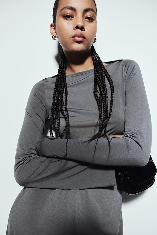 Boat-neck jersey dress - dark grey 