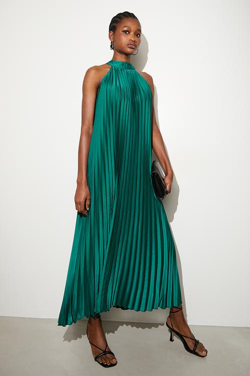 Pleated trapeze midi dress - Green