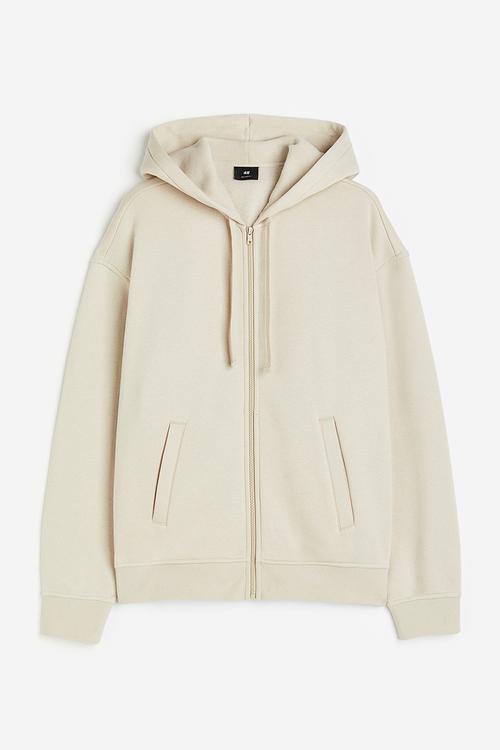 Loose fit zip-through hoodie - light beige 