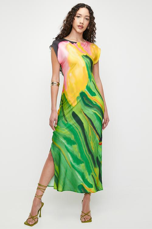 Abstract plisse bandeau maxi dress - green