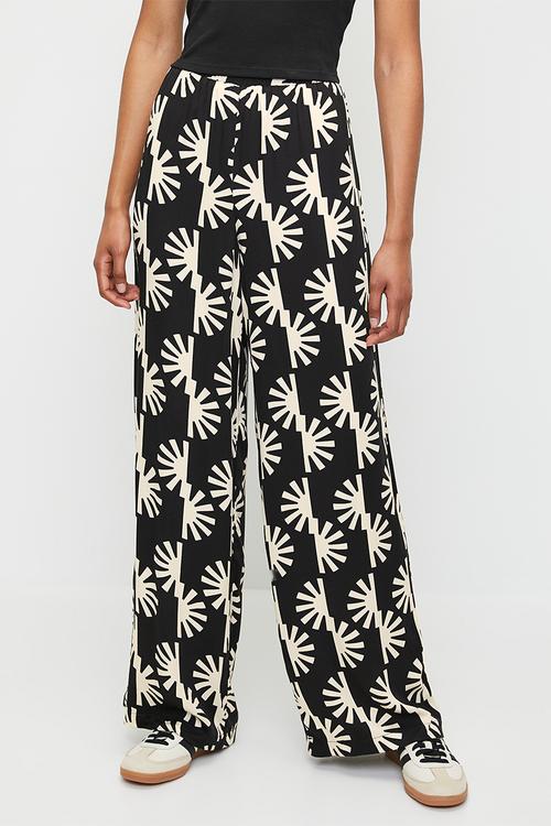 Easy Elasticated Wide Leg Pants In Sun Stripe - Black & Beige 
