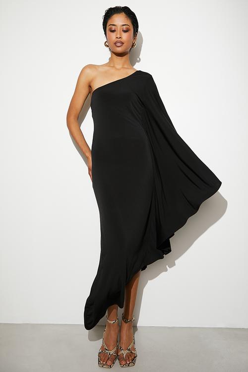 Asym kaftan midi dress - black