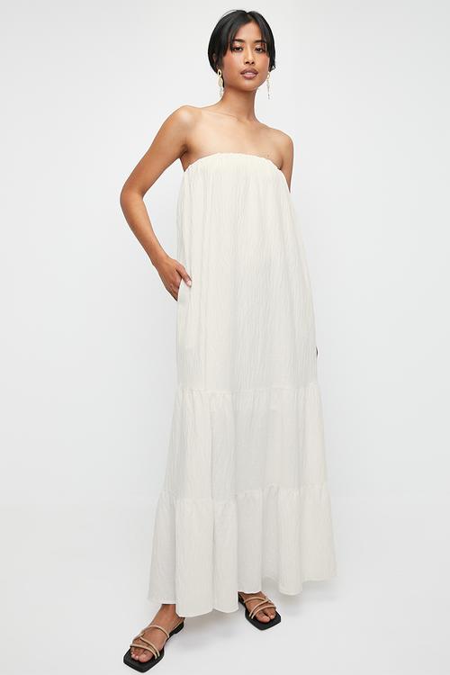 Strapless volume trapeze maxi dress - white cap gray