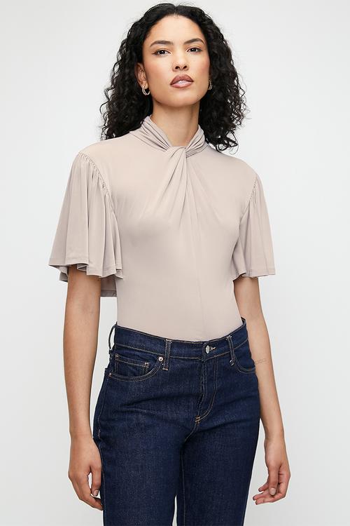 Easy flutter sleeve top - neutral stone