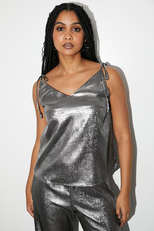 Metallic strappy cami - silver