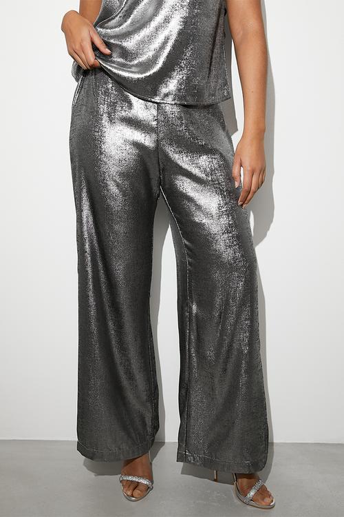Co-ord metallic wide leg - silver