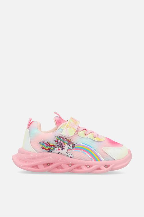 Lace & adjustable fastener strap sneakers - pink/unicorn