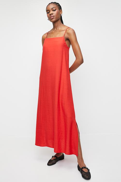 strappy aline midi dress - red