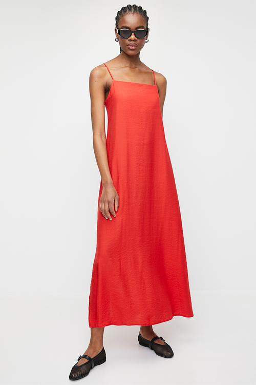 strappy aline midi dress - red