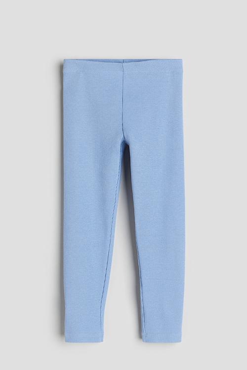 Ribbed jersey leggings - pastel blue
