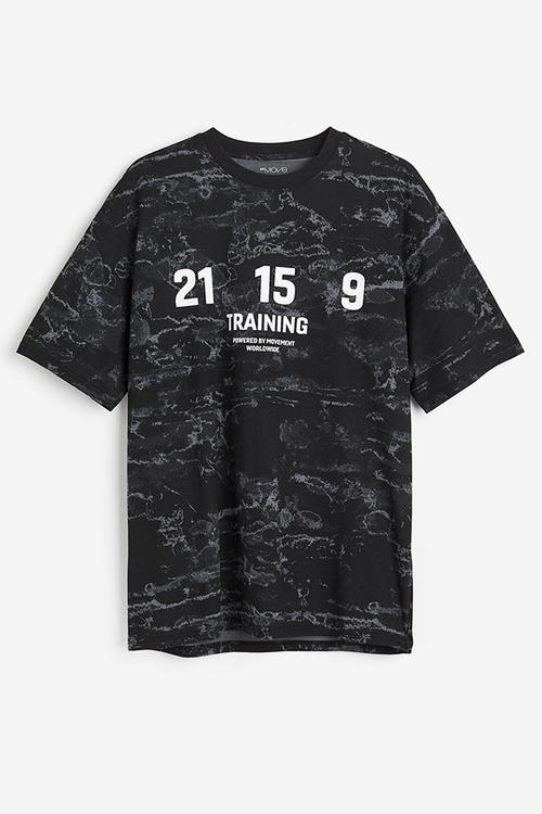 Drymove™ loose fit sports t-shirt with cotton feel - black marbled