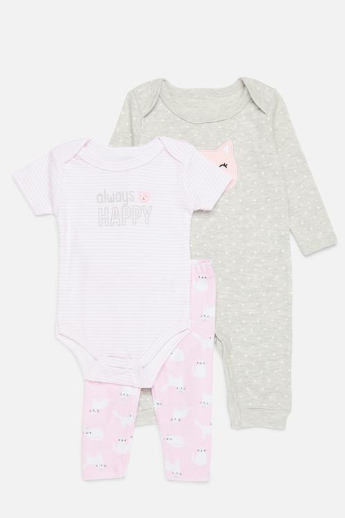3 Piece romper bodyvest & legging set - pink & grey
