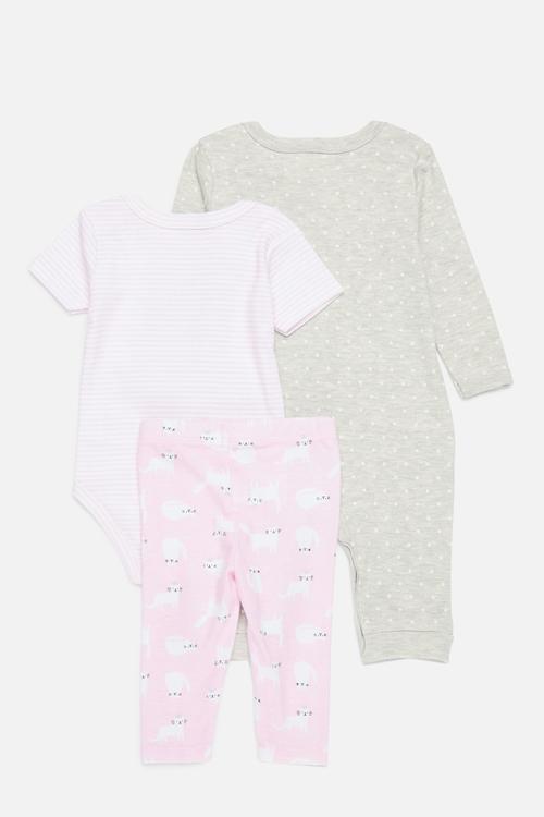 3 Piece romper bodyvest & legging set - pink & grey