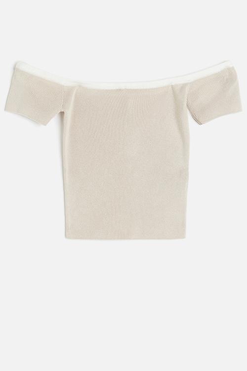 Rib-knit off-the-shoulder top - light beige