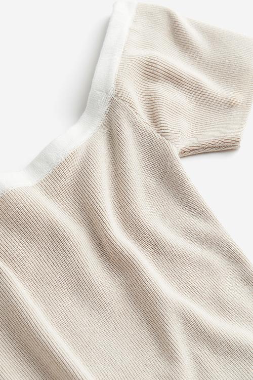 Rib-knit off-the-shoulder top - light beige