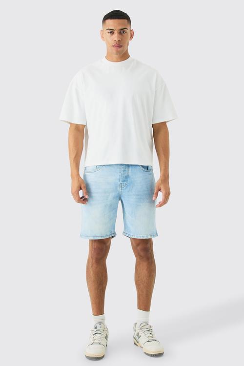 Slim Rigid Denim Shorts In Light Blue - Light Blue
