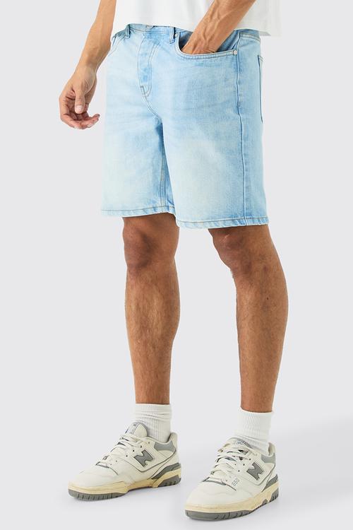 Slim Rigid Denim Shorts In Light Blue - Light Blue