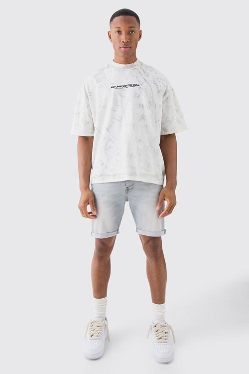 Skinny Stretch Denim Shorts In Light Grey - Light Grey