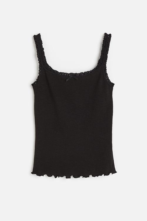 Lace-trimmed strappy top - black