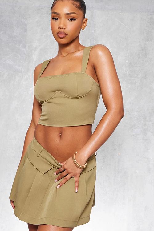 Woven Underbust Seam Top - Olive 