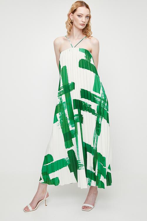 Strappy pleated trapeze maxi dress - Macro Painted Squares