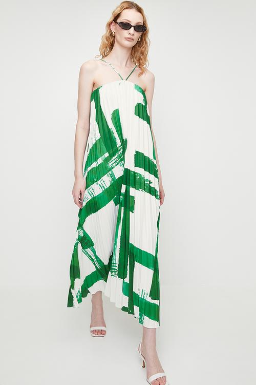 Strappy pleated trapeze maxi dress - Macro Painted Squares