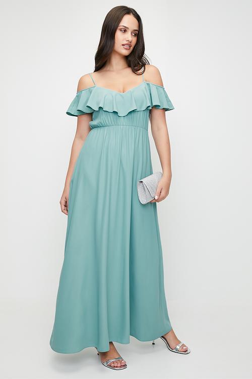Ruffle overlay fit & flare maxi dress - cameo blue