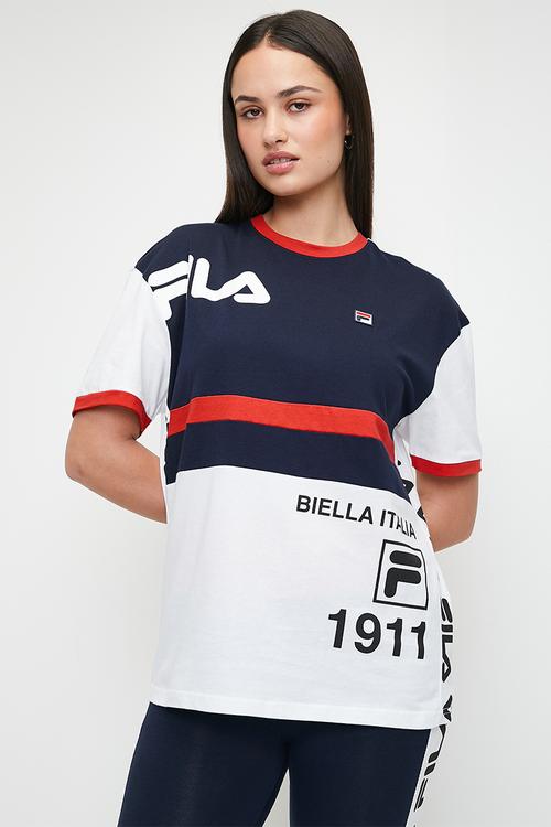 Molly Oversized T-Shirt - White/ Fila Blue/ Fila Red