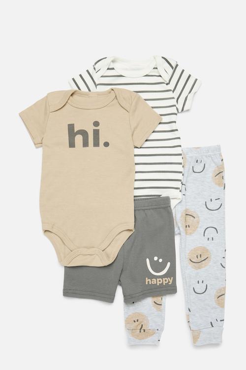 4 Pieceheart print bodyvest shorts & legging set-multi