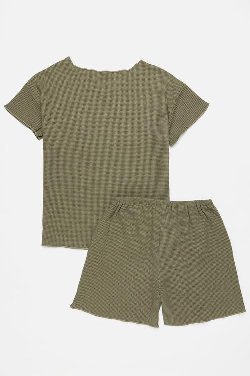 Waffle tee and short set - green