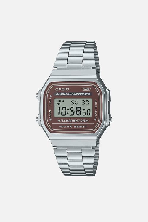 Retro brown digital watch - silver