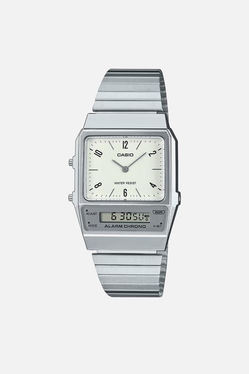 Retro digi white chrome watch - silver