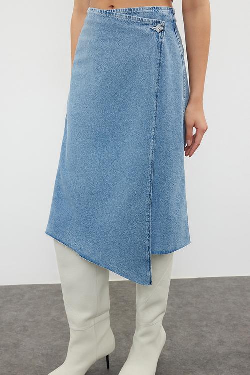 Tasseled midi denim skirt - blue 