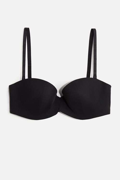 Padded microfibre balconette bra - black