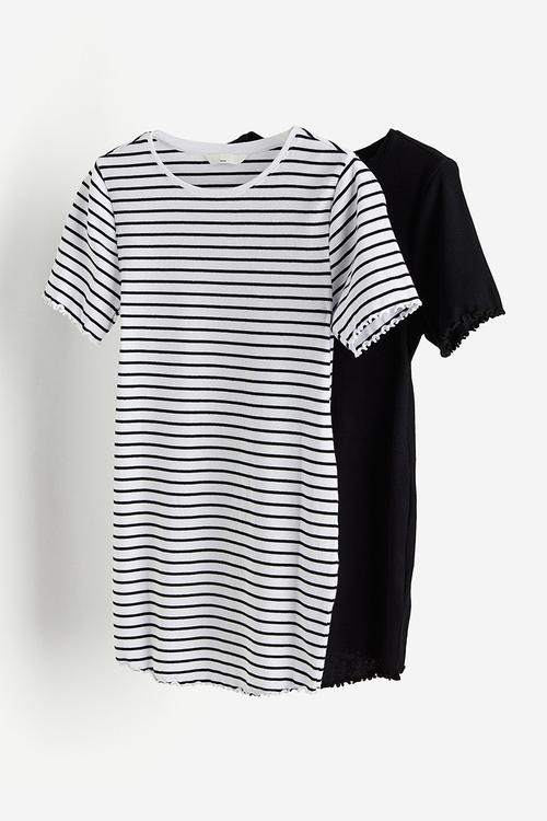 Mama 2 pack ribbed cotton tops - black/striped