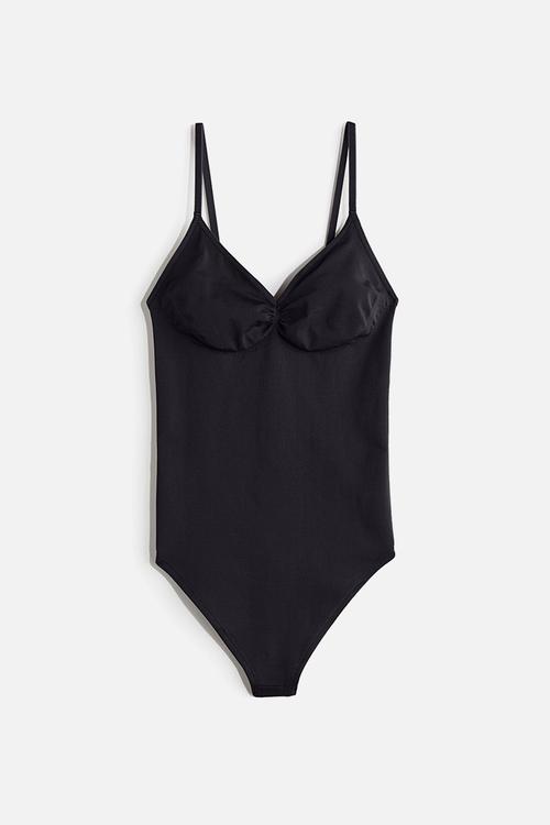 Stretchy & sculpting firm shape thong body - black