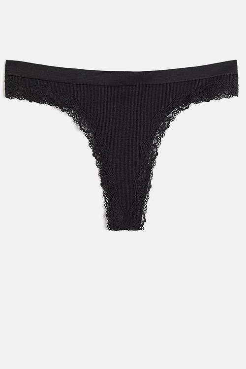 2 Pack seamless lace-trimmed thong briefs - black
