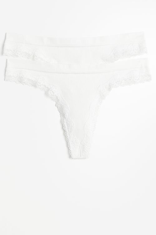 2 Pack seamless lace-trimmed thong briefs - white