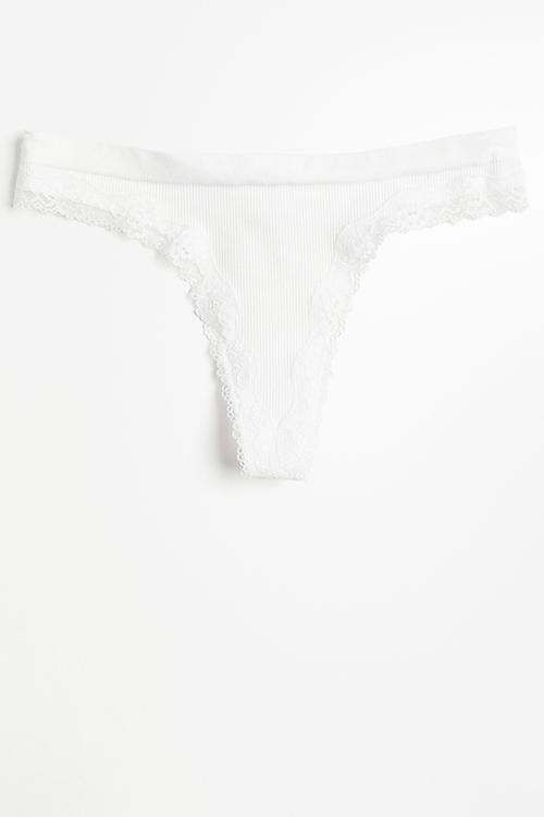 2 Pack seamless lace-trimmed thong briefs - white