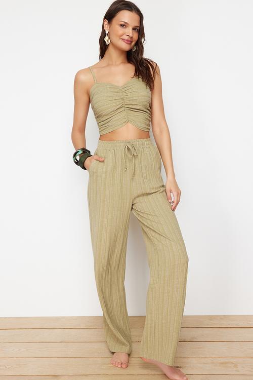 Woven blouse trousers set - khaki