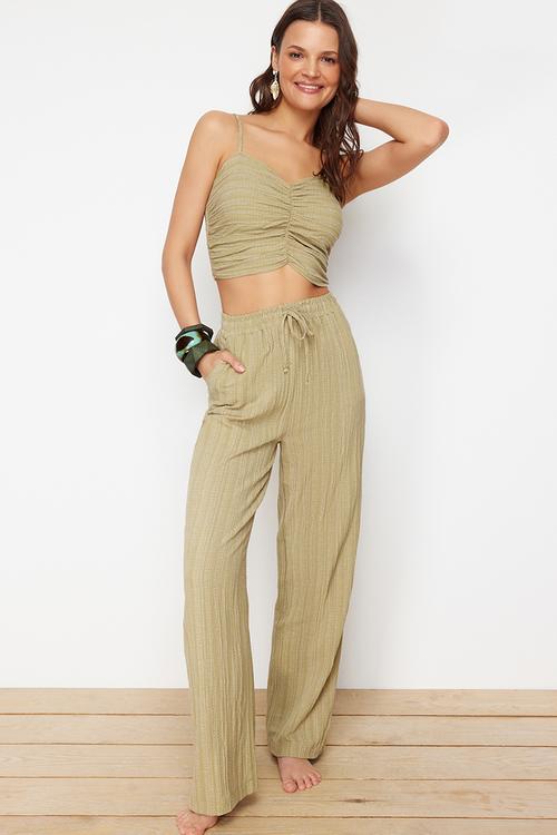 Woven blouse trousers set - khaki