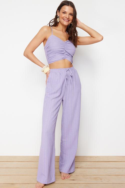 Woven blouse trousers set - lilac