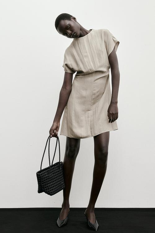 Tapered-waist dress - beige