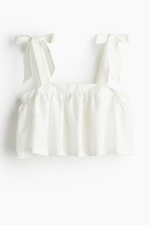 Linen-blend top - white