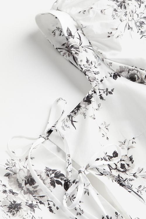 Puff-sleeved poplin dress - white floral